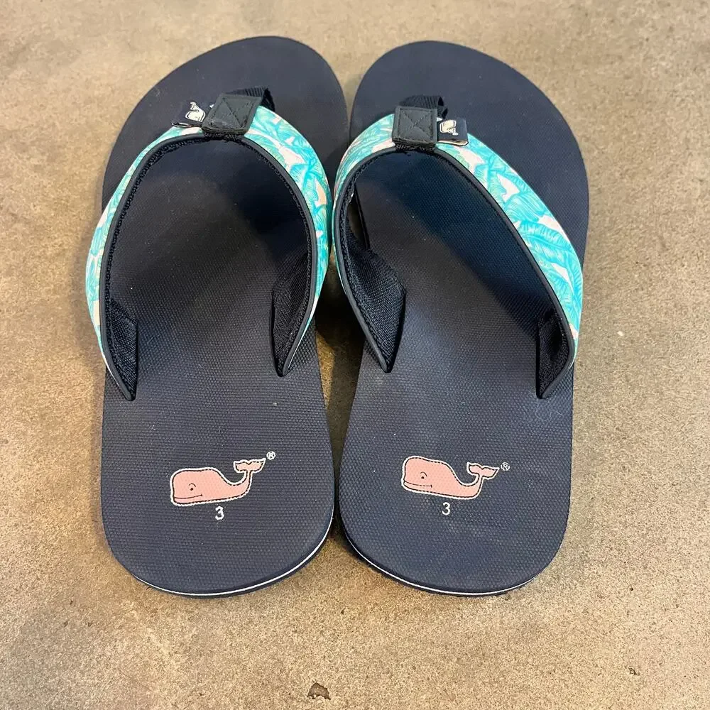 Vineyard Vines Tropical Teal Blue boys flip flop sandals size 3 shoes swimwear